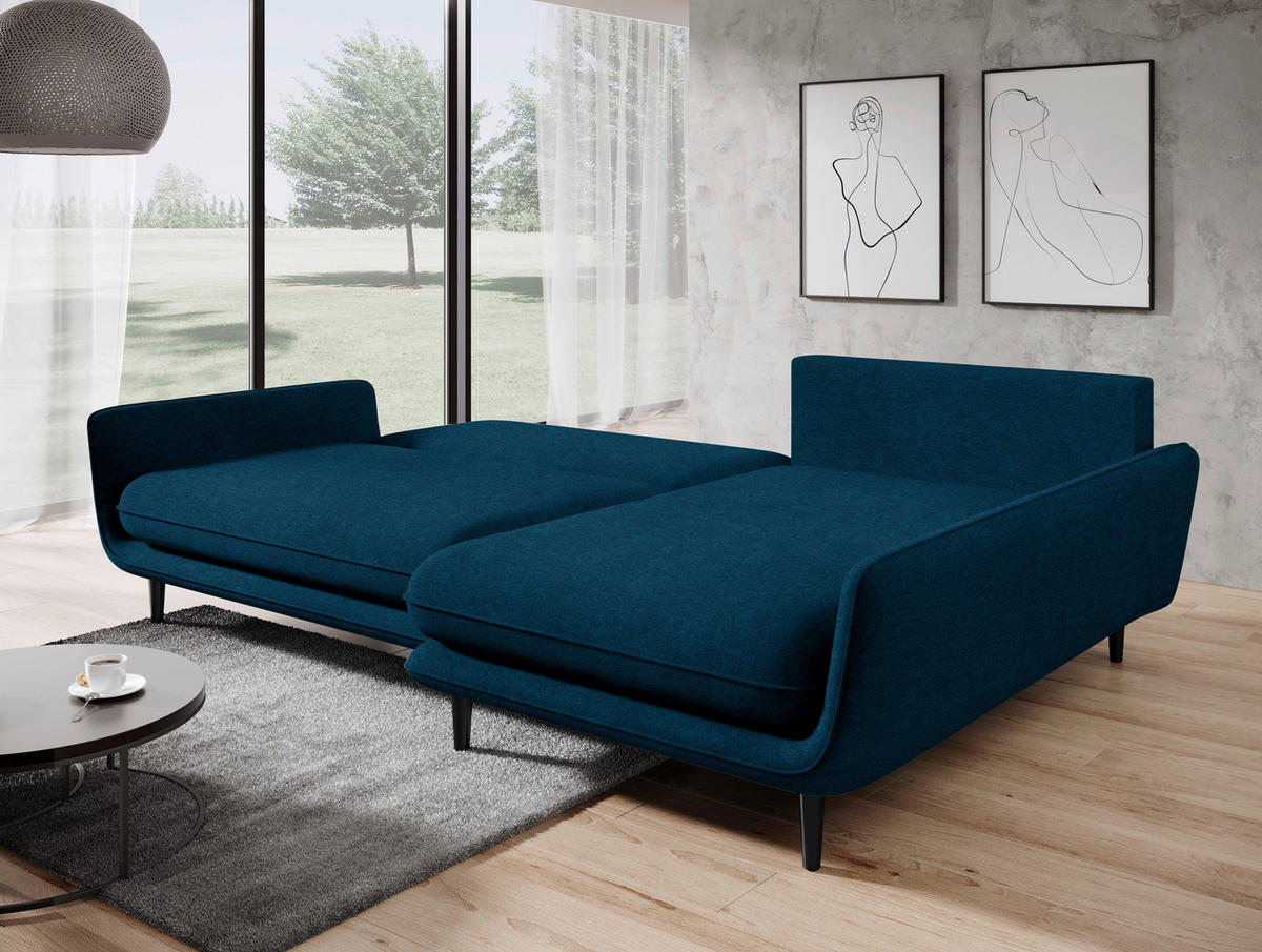ECKSOFA in Velours Dunkelblau  - Schwarz/Dunkelblau, Design, Holz/Textil (260/167cm) - Welnova