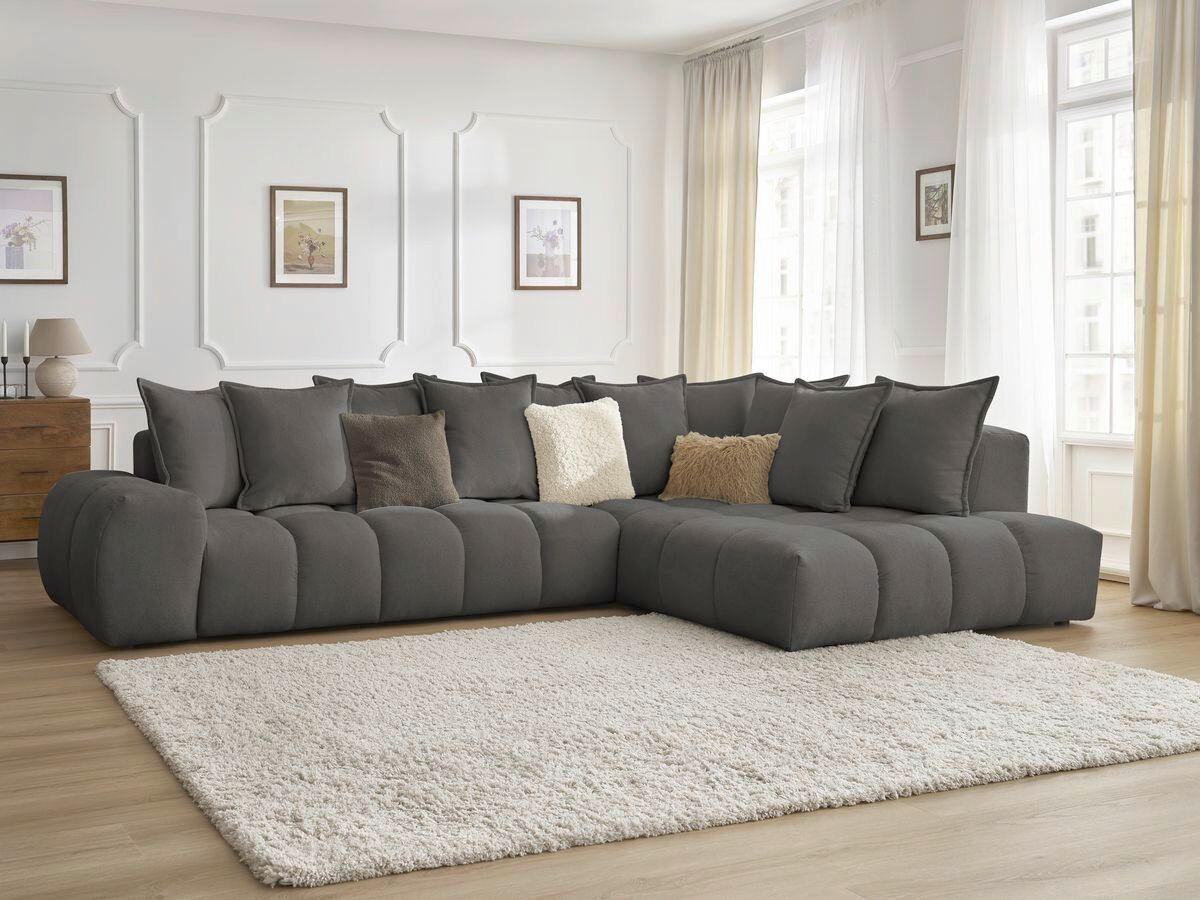 ECKSOFA Ottomane rechts  EVEREST Dunkelgrau Struktur  - Dunkelgrau/Schwarz, MODERN, Kunststoff/Textil (352/210cm) - Livetastic