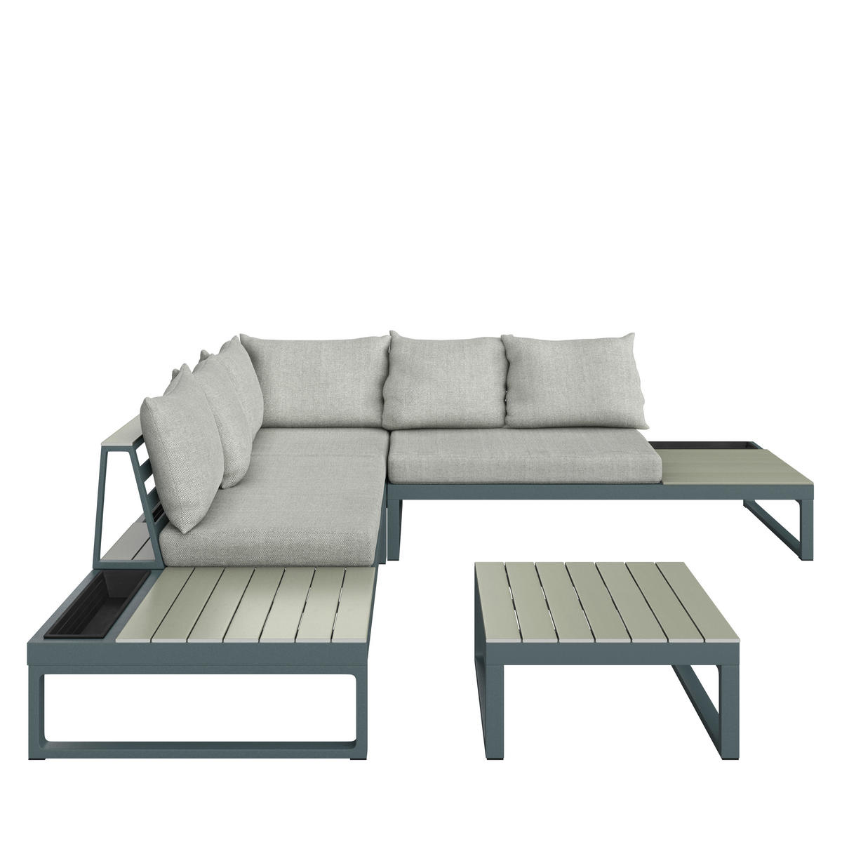LOUNGEGARNITUR Aluminium  - Dunkelgrau/Beige, MODERN, Textil/Metall - Ambia Garden