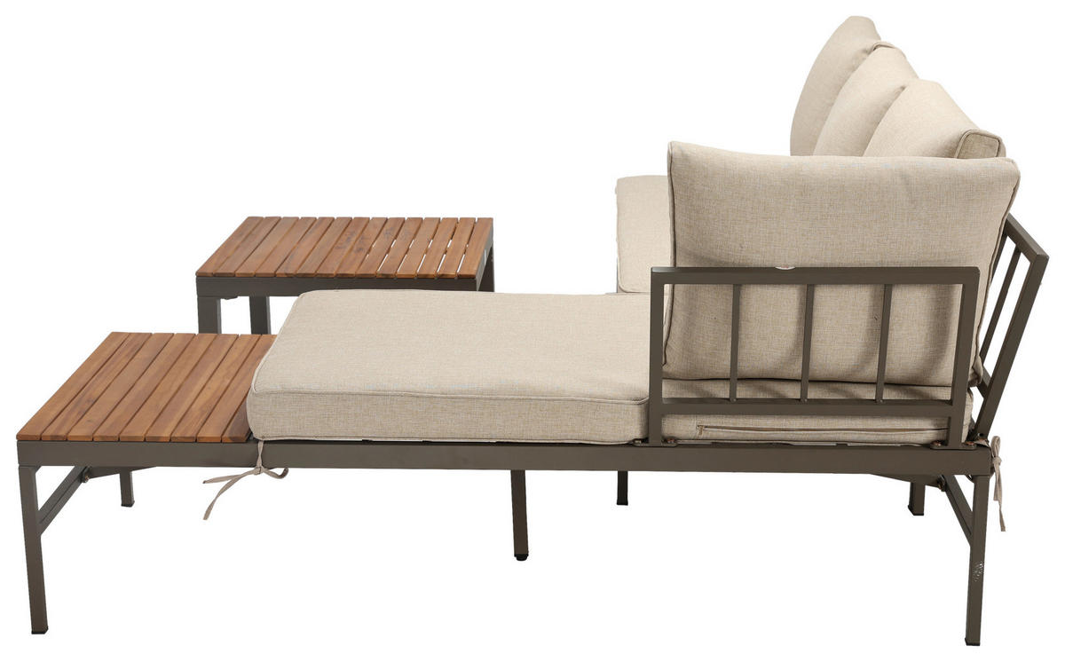 LOUNGEGARNITUR   57/35/57 cm Akazie vollmassiv Aluminium  - Beige/Beigebraun, MODERN, Holz/Textil (57/35/57cm) - Ambia Garden