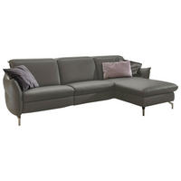 ECKSOFA in Echtleder Grau  - Grau/Nickelfarben, Modern, Leder/Metall (263/179cm) - Livetastic