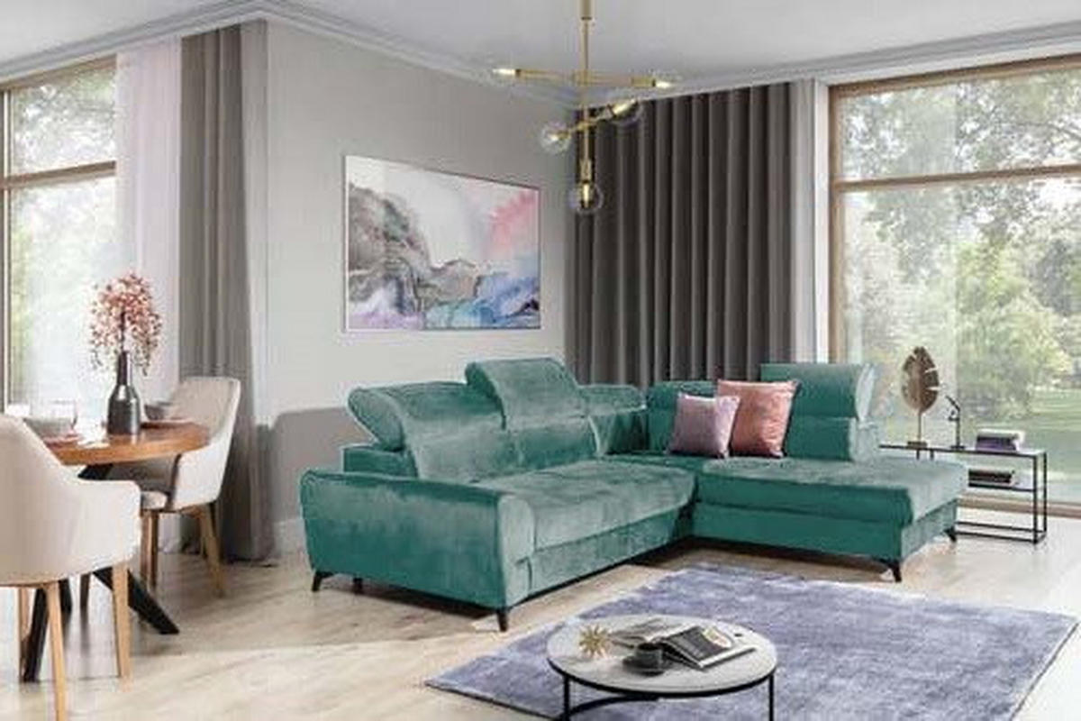 ECKSOFA Mintgrün Velours  - Schwarz/Mintgrün, MODERN, Textil/Metall (272/212cm) - MID.YOU