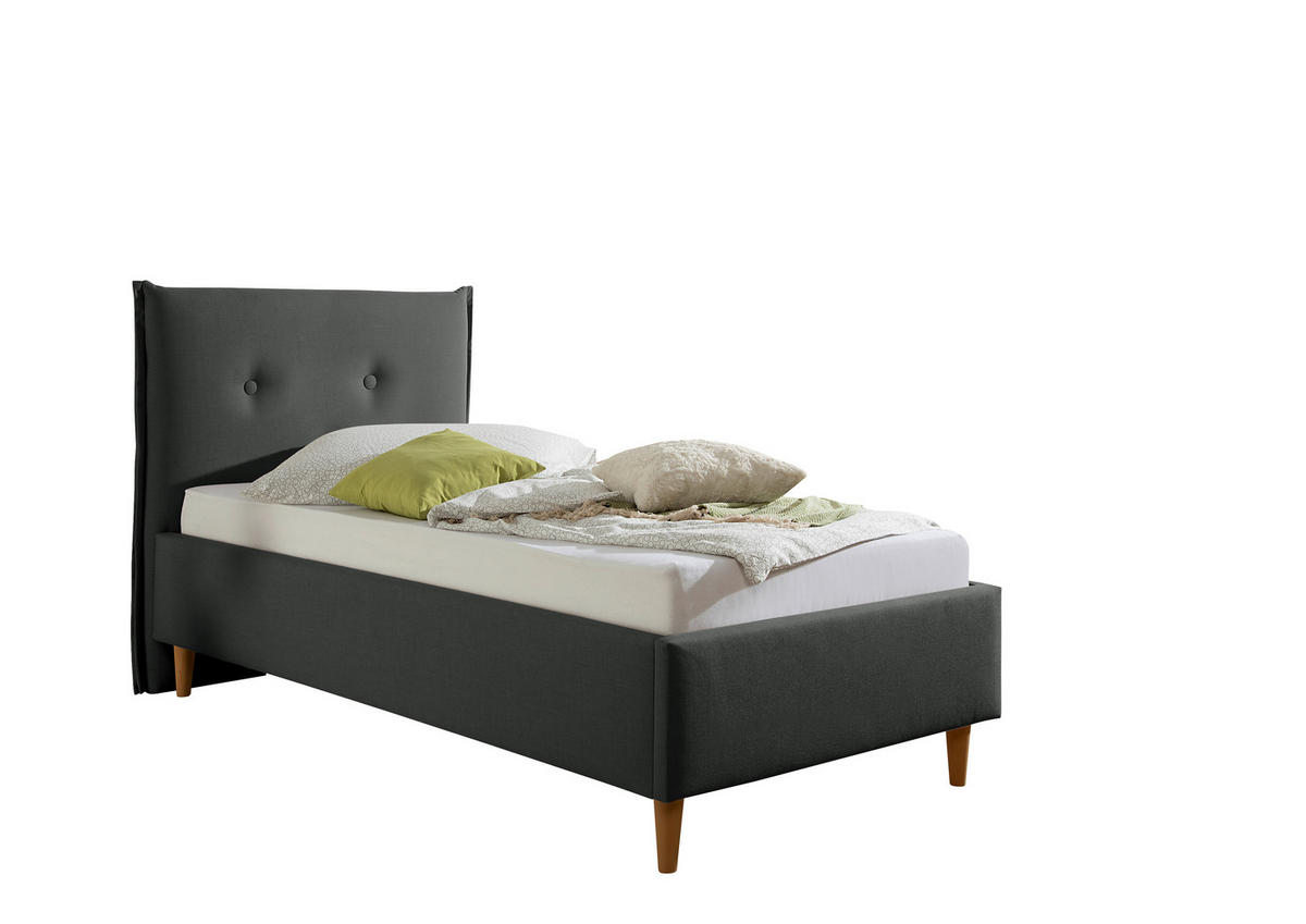 POLSTERBETT 100/200 cm,  in Anthrazit,  - Anthrazit/Naturfarben, MODERN, Holz/Textil (100/200cm) - Livetastic