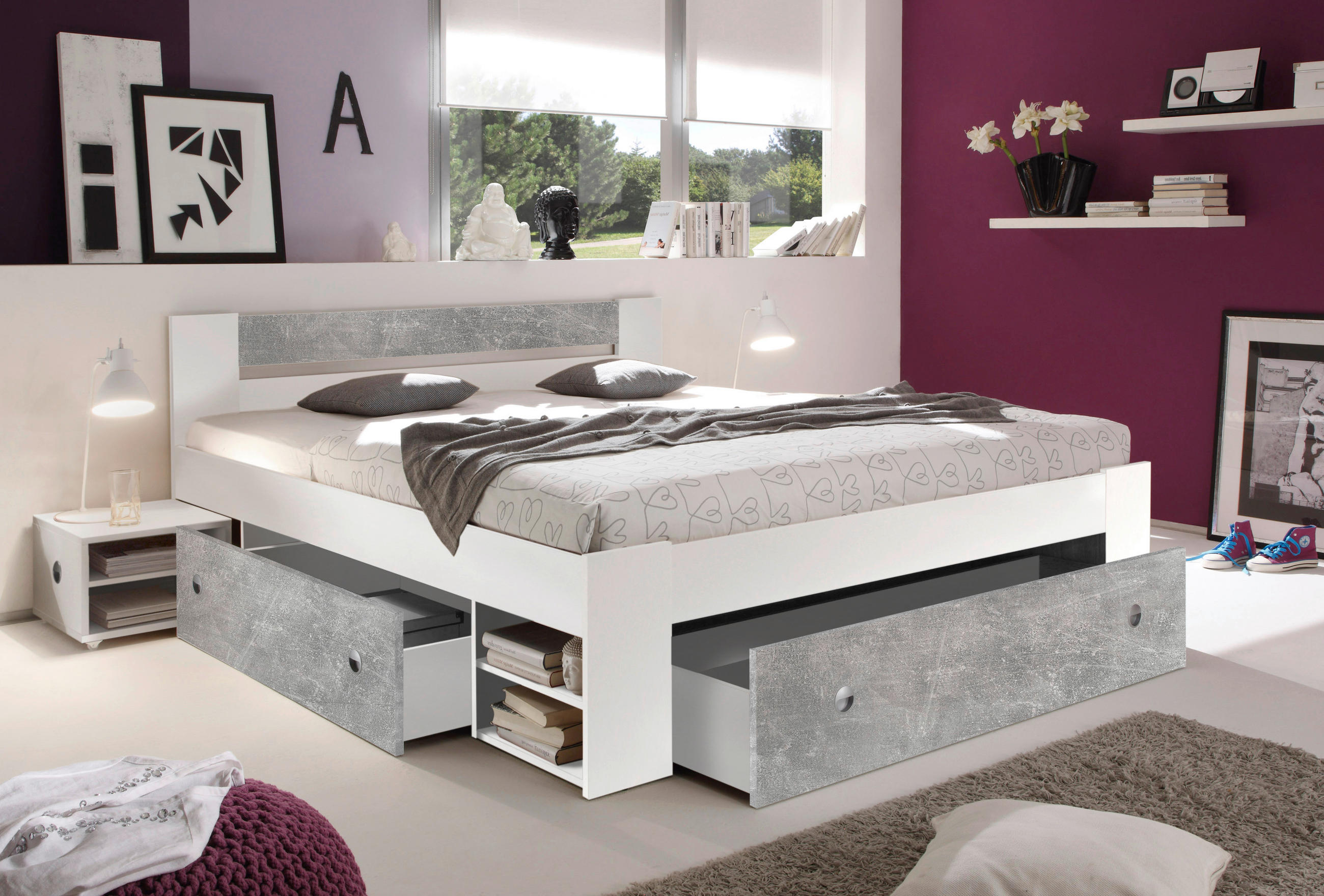 POSTELJNA GARNITURA  180 cm  x  200 cm , siva, bela  - siva/bela, Moderno (180/200cm) - MID.YOU