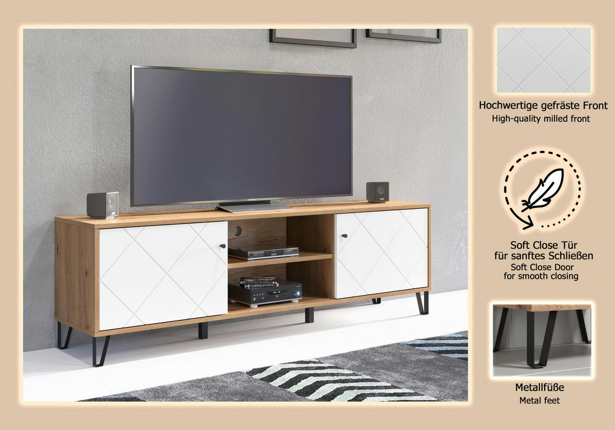 LOWBOARD TOUCH  183/56/40 cm  - Schwarz/Weiß, Design, Holzwerkstoff/Kunststoff (183/56/40cm) - MID.YOU
