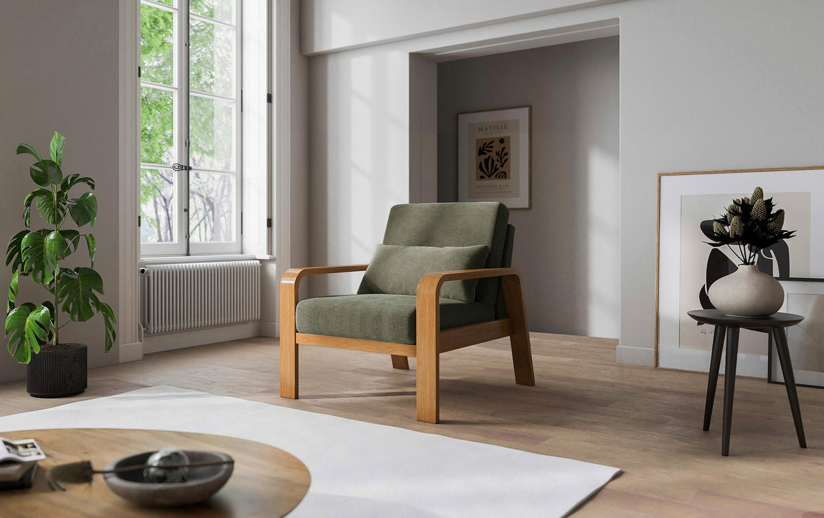 FERNSEHSESSEL in Mikrofaser Olivgrün  - Eichefarben/Olivgrün, Konventionell, Holz/Textil (79/91/93cm) - Livetastic