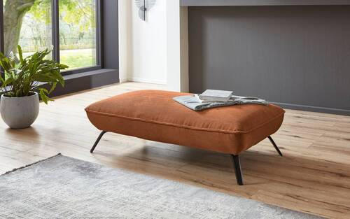 HOCKER in Textil Cognac  - Cognac/Schwarz, Design, Textil/Metall (142/43/80cm) - Moderano