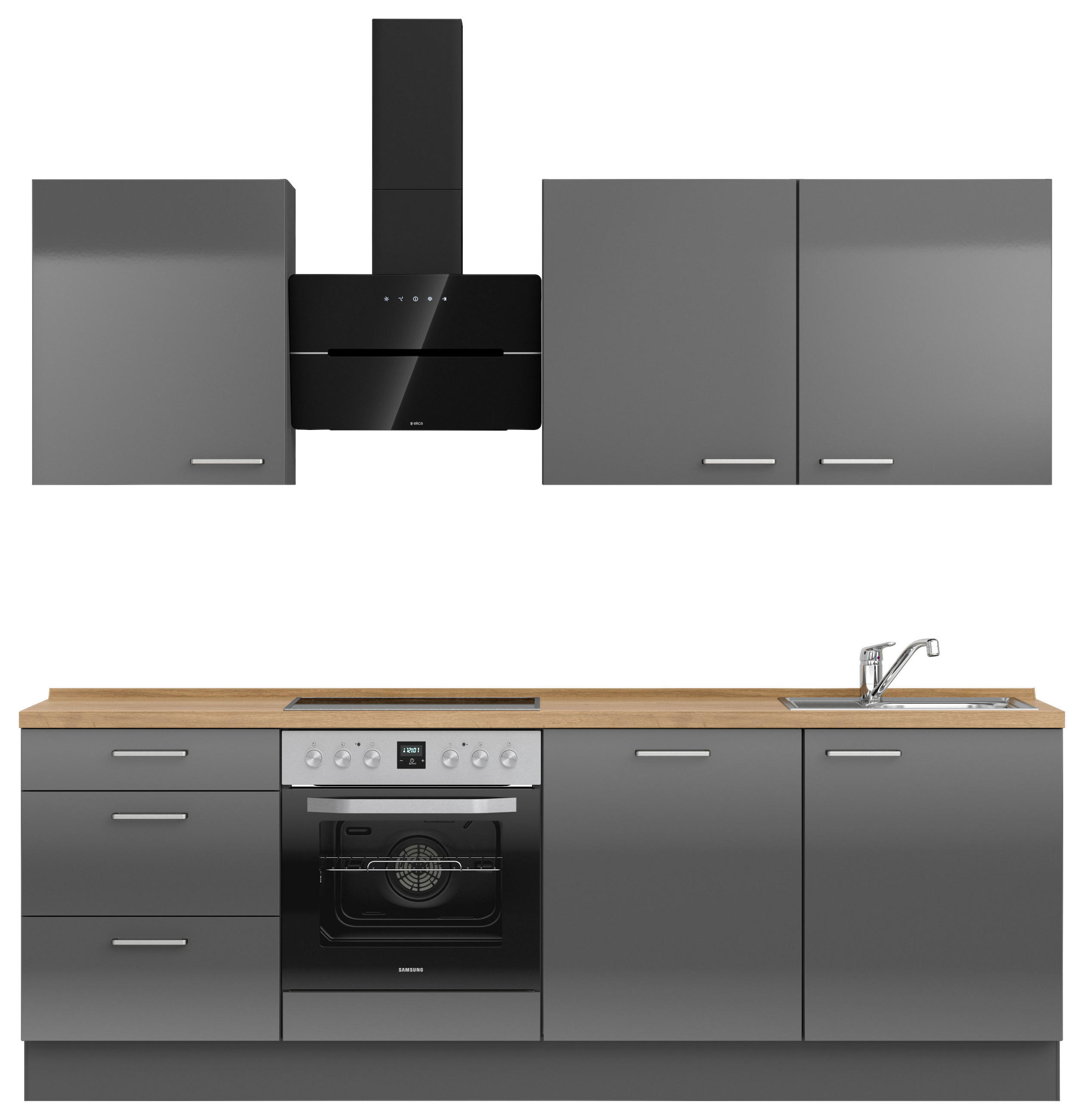 KÜCHENLEERBLOCK 240 cm   in Eichefarben, Schieferfarben  - Schieferfarben/Edelstahlfarben, MODERN, Holzwerkstoff/Metall (240cm) - Nobilia
