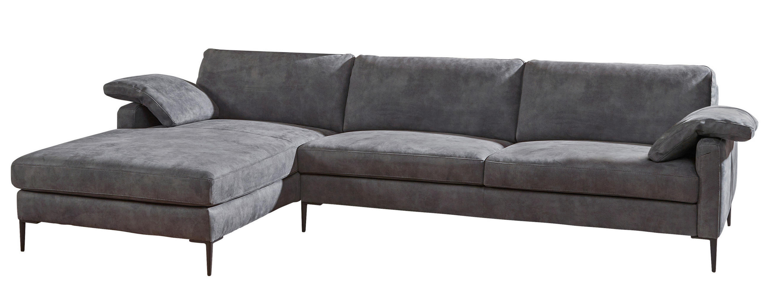 ECKSOFA Grau Webstoff  - Schwarz/Grau, Design, Textil/Metall (176/296cm) - Chilliano