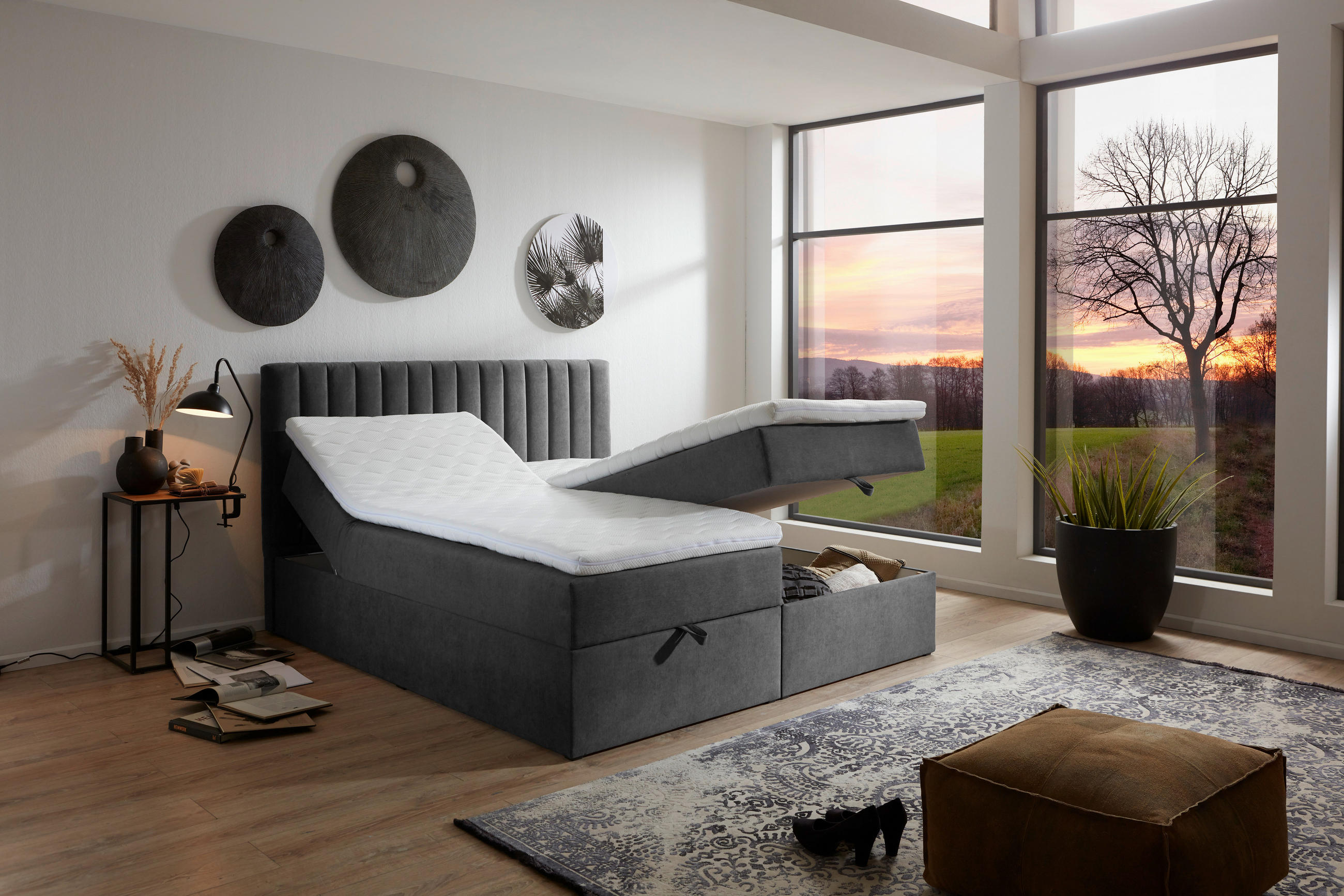 BOXBETT 160/200 cm  in Grau  - Grau, MODERN, Kunststoff/Textil (160/200cm) - MID.YOU
