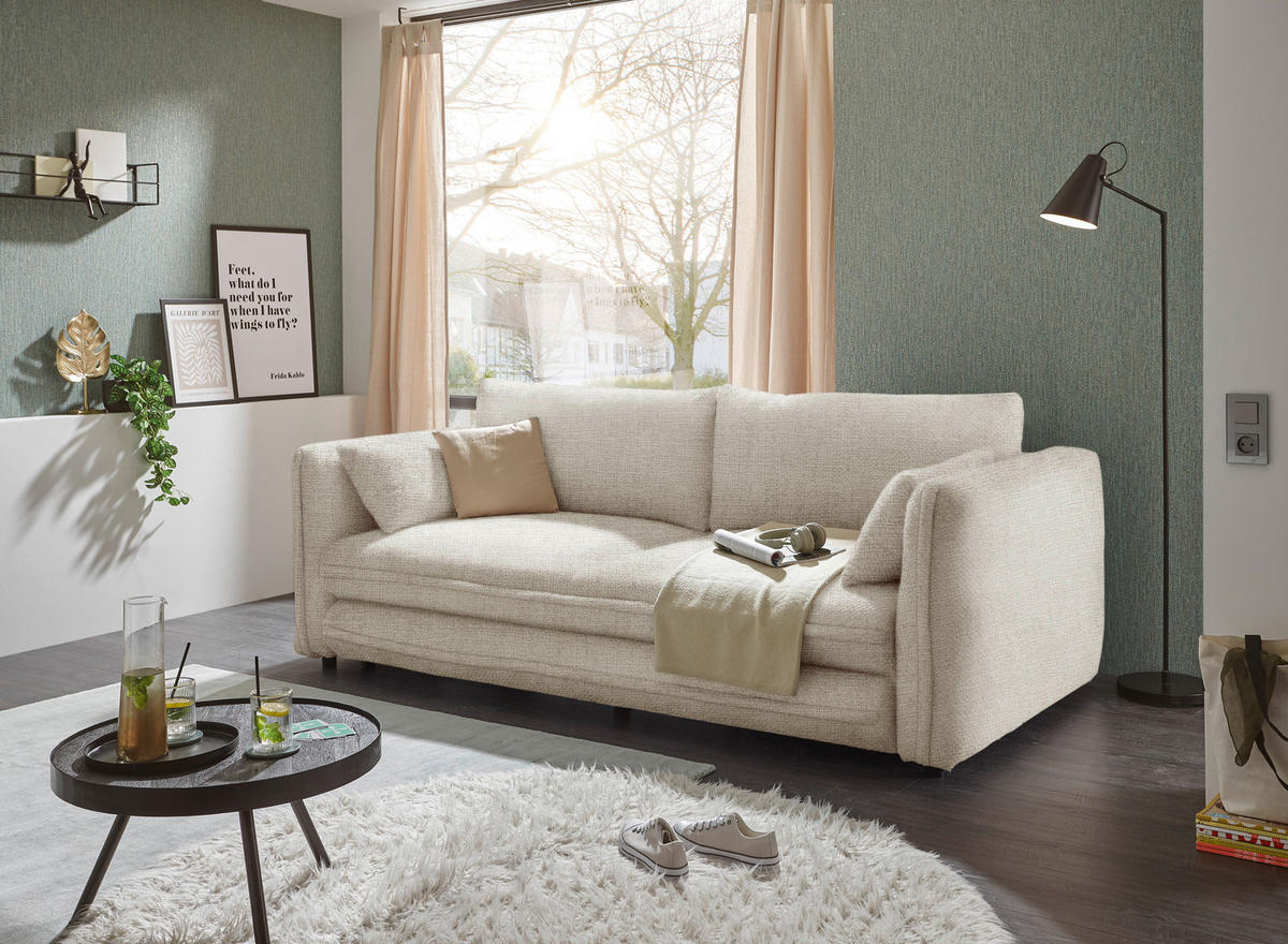 SCHLAFSOFA in Mikrovelours Beige  - Beige/Schwarz, KONVENTIONELL, Kunststoff/Textil (237/94/117cm) - MID.YOU