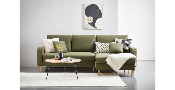ECKSOFA in Flachgewebe Olivgrün - Eiche Wotan/Olivgrün, KONVENTIONELL, Holz/Textil (255/157cm) - Carryhome