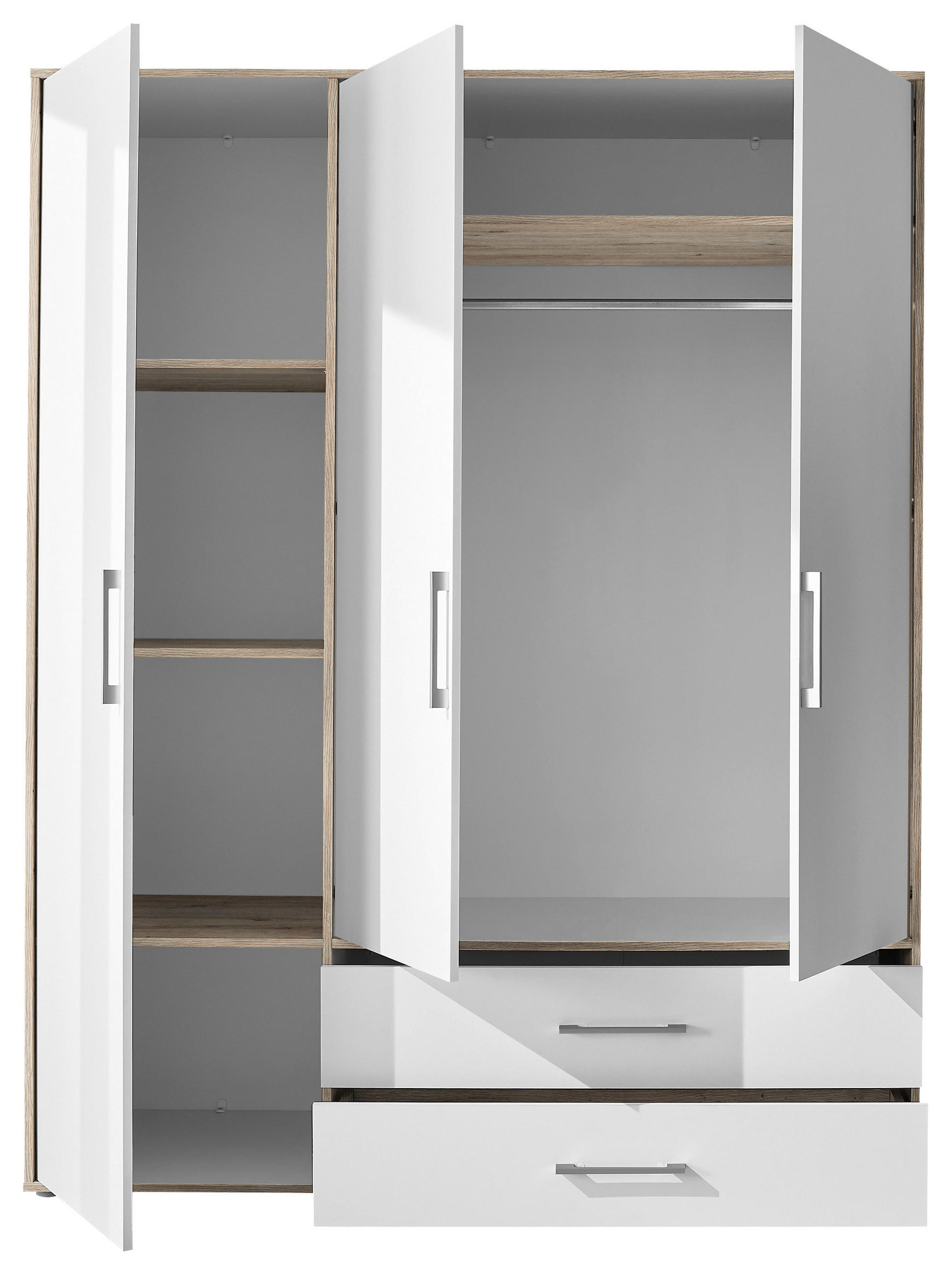 KLEIDERSCHRANK 155/195/60 cm 3-türig Weiß, Eiche San Remo  - Alufarben/Weiß, KONVENTIONELL, Holzwerkstoff/Kunststoff (155/195/60cm) - Boxxx