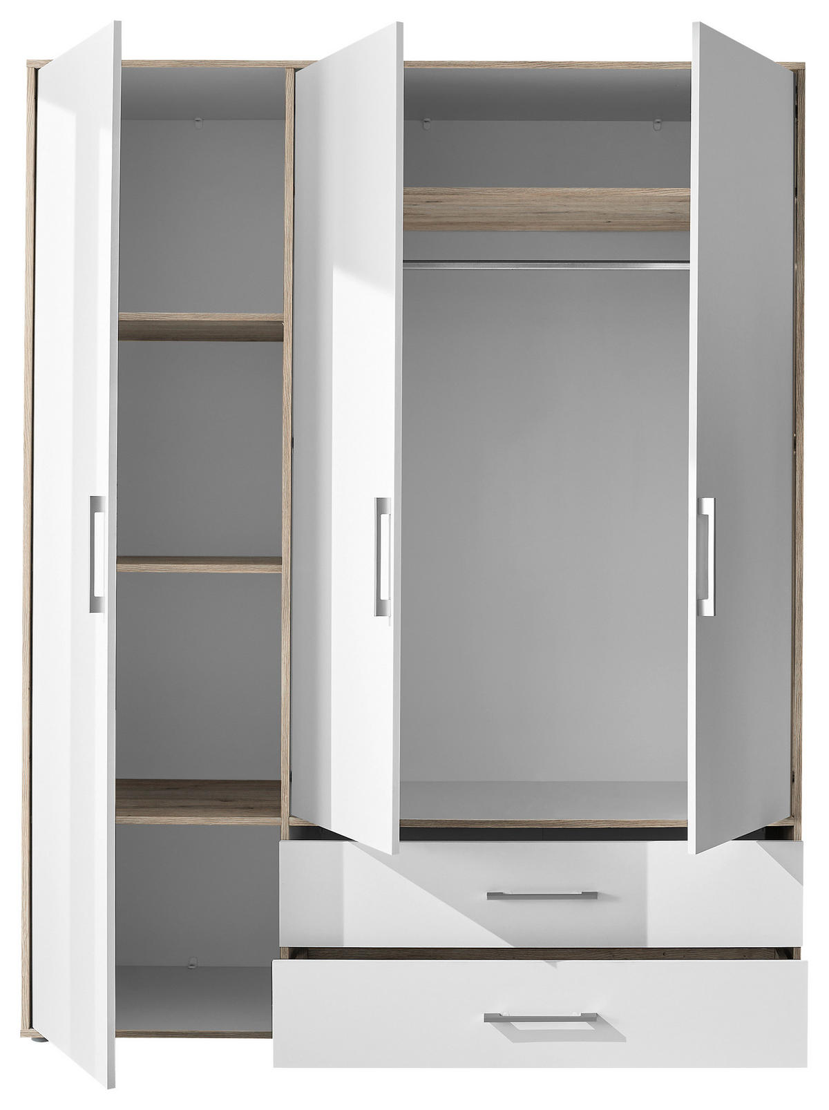 KLEIDERSCHRANK 155/195/60 cm 3-türig Weiß, Eiche San Remo  - Alufarben/Weiß, KONVENTIONELL, Holzwerkstoff/Kunststoff (155/195/60cm) - Boxxx