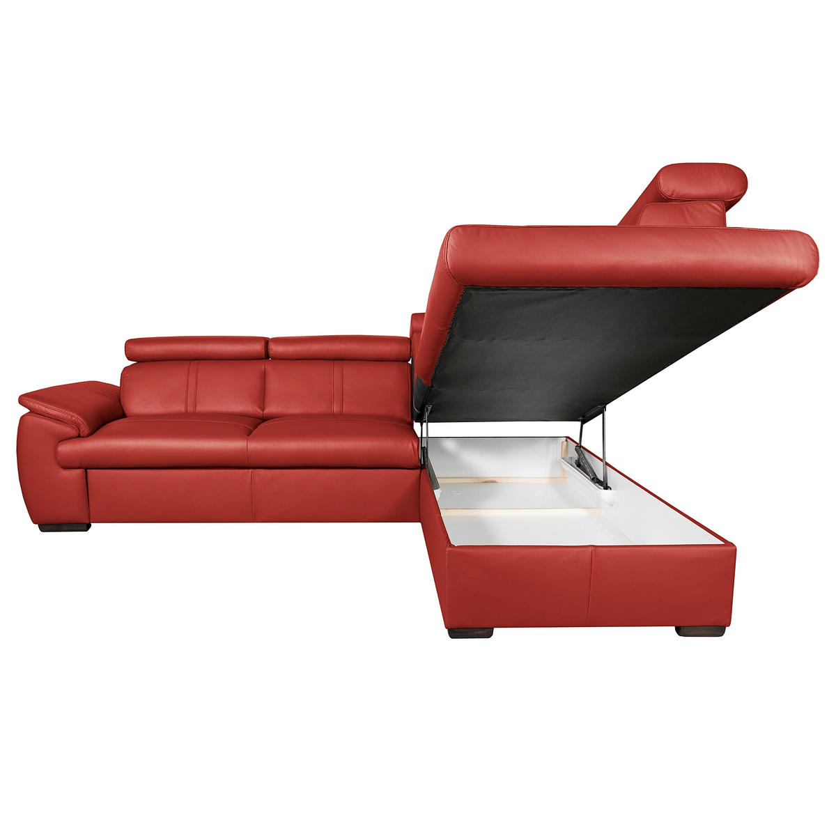 ECKSOFA  in Echtleder Rot  - Wengefarben/Rot, Design, Leder/Holz (265/211cm) - Livetastic