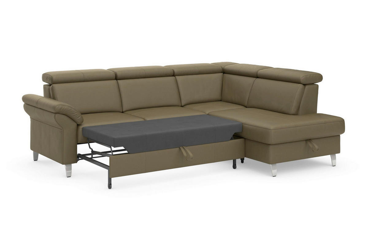 ROHOVÁ SEDAČKA, textil, koža, olivovozelená - olivovozelená/chrómová, Basics, kov/koža (245/194cm) - Sit & More