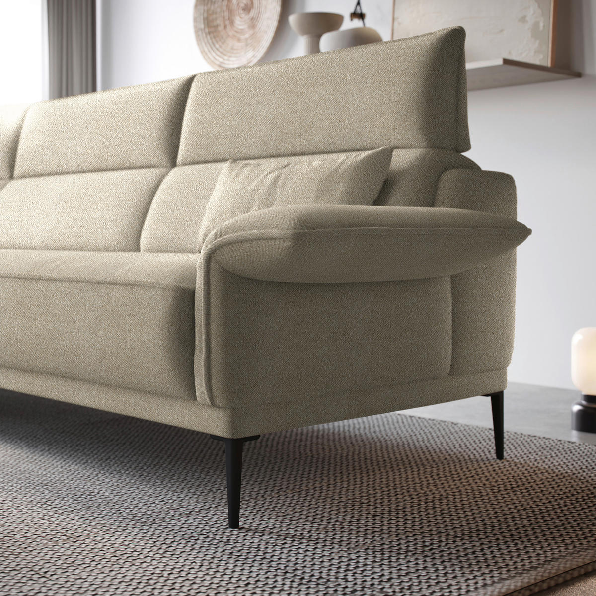 ECKSOFA in Bouclé Beige  - Beige/Schwarz, Modern, Textil/Metall (186/330cm) - Johann Jakob
