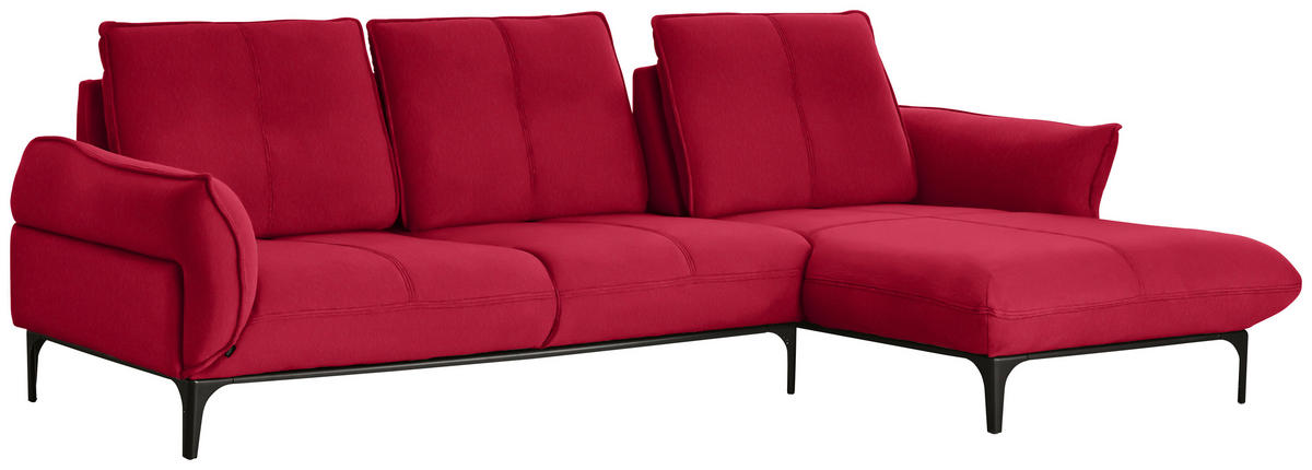 ECKSOFA in Echtleder Rot  - Rot/Schwarz, Natur, Leder (277/182cm) - Valnatura