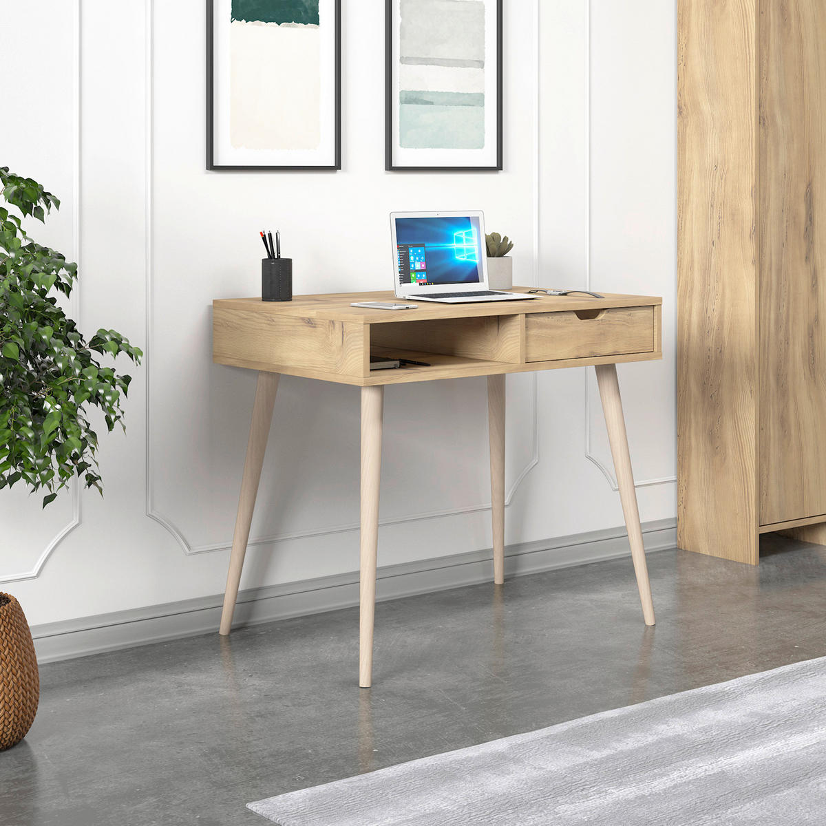 SCHREIBTISCH 90/60/80 cm  in Nussbaumfarben  - Eichefarben/Nussbaumfarben, Design, Holzwerkstoff (90/60/80cm) - Livetastic