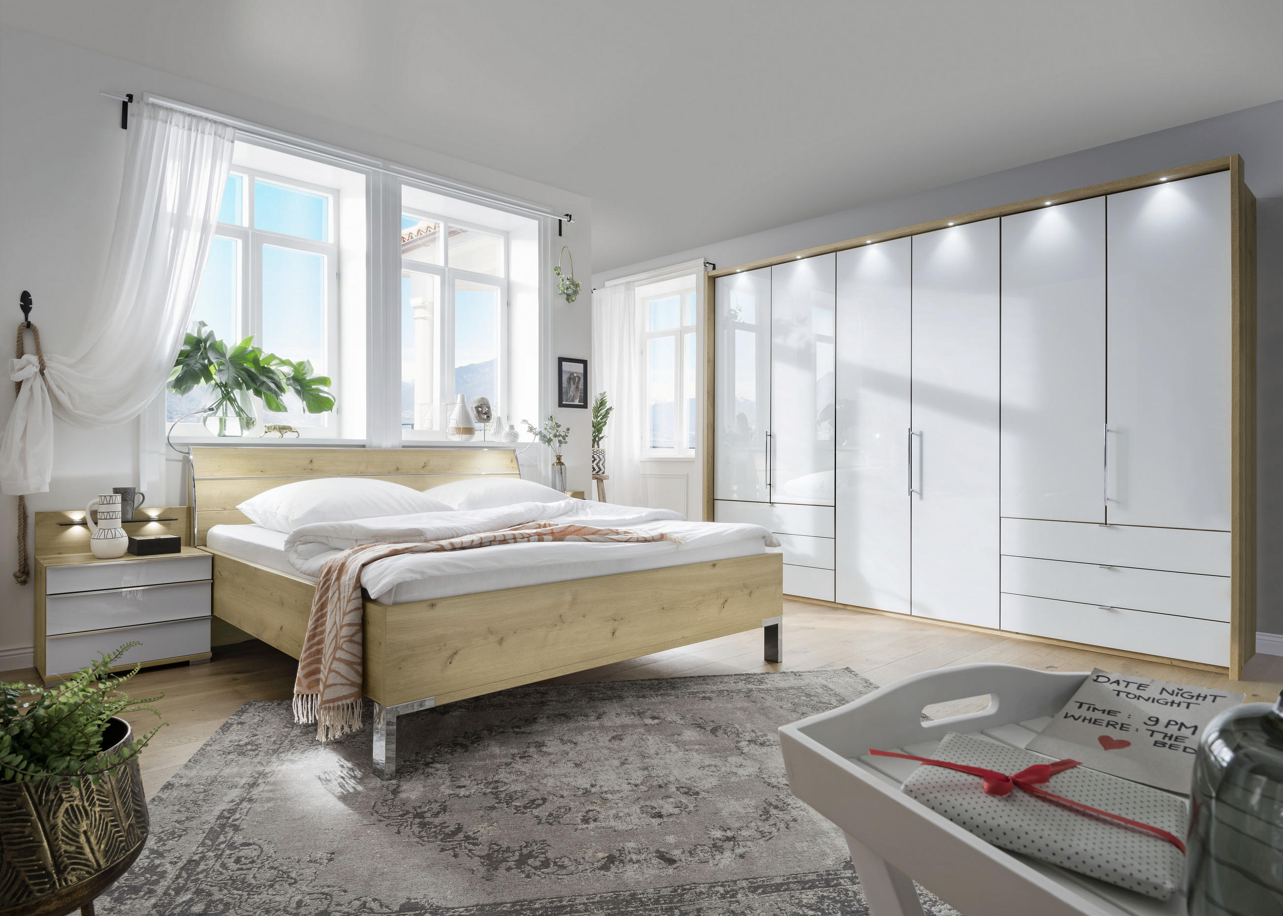 FALTTÜRENSCHRANK in Weiss, Eichefarben - Eiche Bianco/Weiss, Konventionell, Glas/Holzwerkstoff (300/216/58cm) - Venda