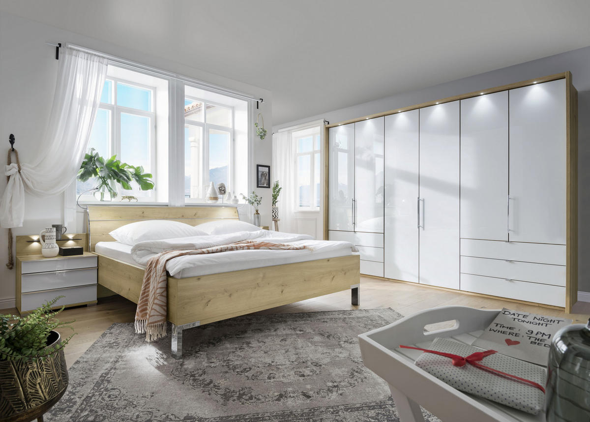 FALTTÜRENSCHRANK in Weiss, Eichefarben  - Eiche Bianco/Weiss, Konventionell, Glas/Holzwerkstoff (300/216/58cm) - Venda