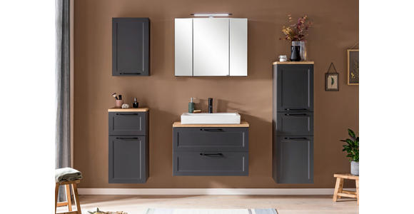 WASCHTISCHKOMBI 80 cm - Eiche Wotan/Schwarz, ROMANTIK / LANDHAUS, Keramik/Holzwerkstoff (80cm) - Xora