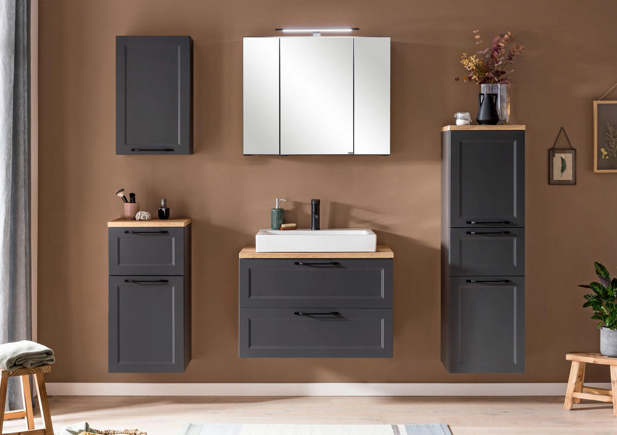 WASCHTISCHKOMBI 80 cm  - Eiche Wotan/Schwarz, ROMANTIK / LANDHAUS, Keramik/Holzwerkstoff (80cm) - Xora