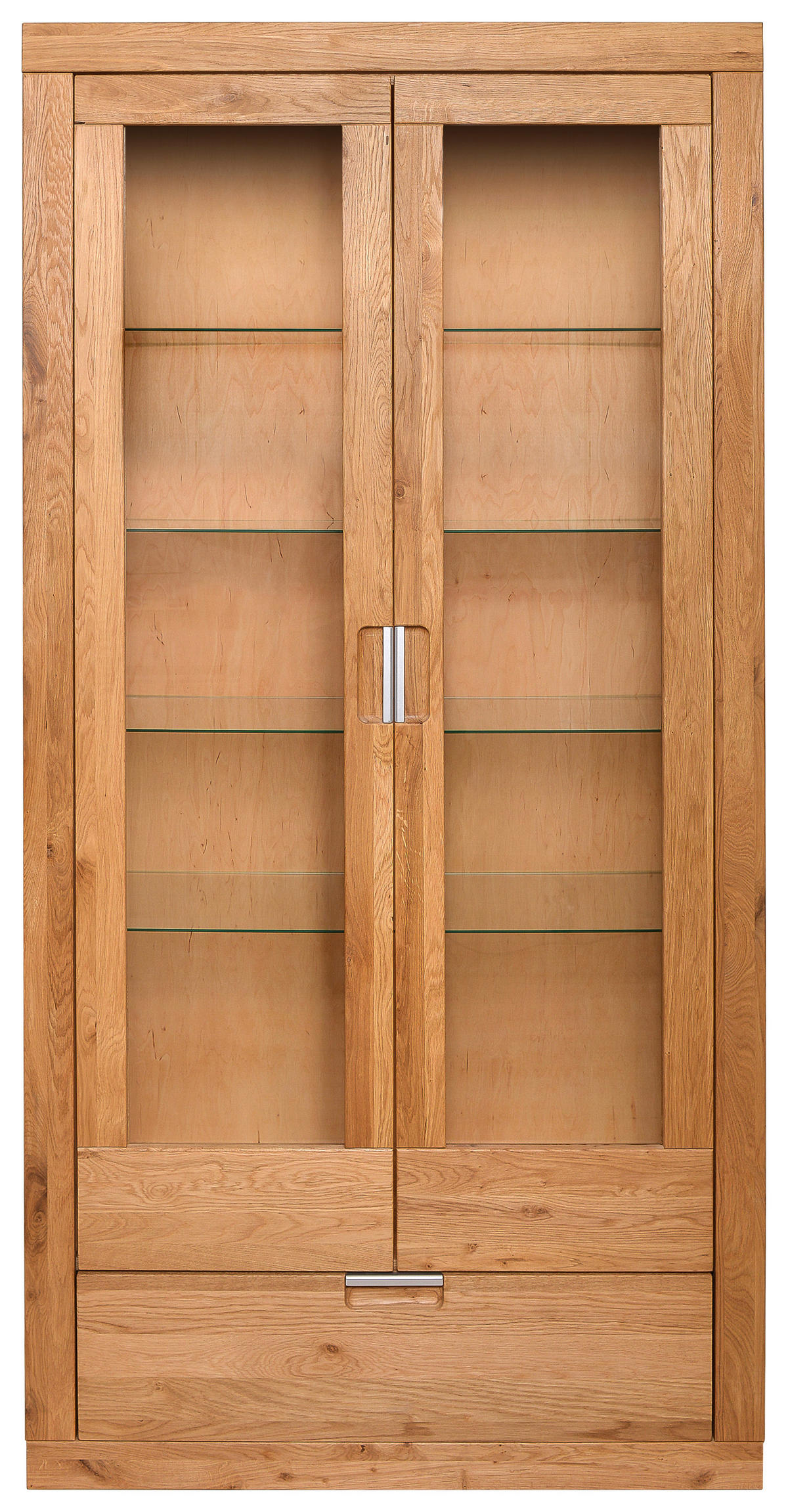 VITRINE in massiv Wildeiche Wildeiche  - Wildeiche/Alufarben, Natur, Glas/Holz (95/192/42cm) - Carryhome