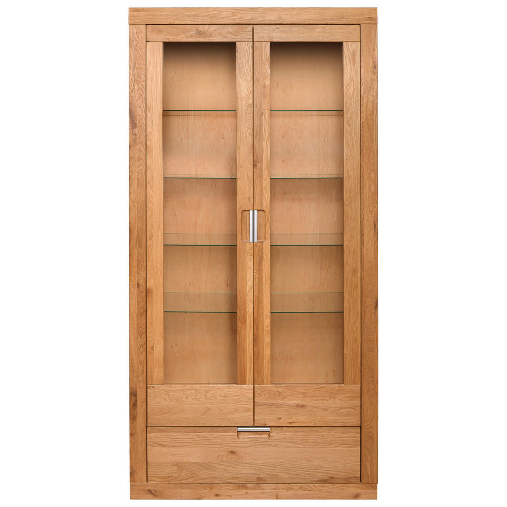 Thumbnail - Carryhome Vitrine, Wildeiche, Glas, Wildeiche, massiv, 4 Fächer, 1 Schubladen, 95x192x42 cm, Typenauswahl, Beimöbel erhä...