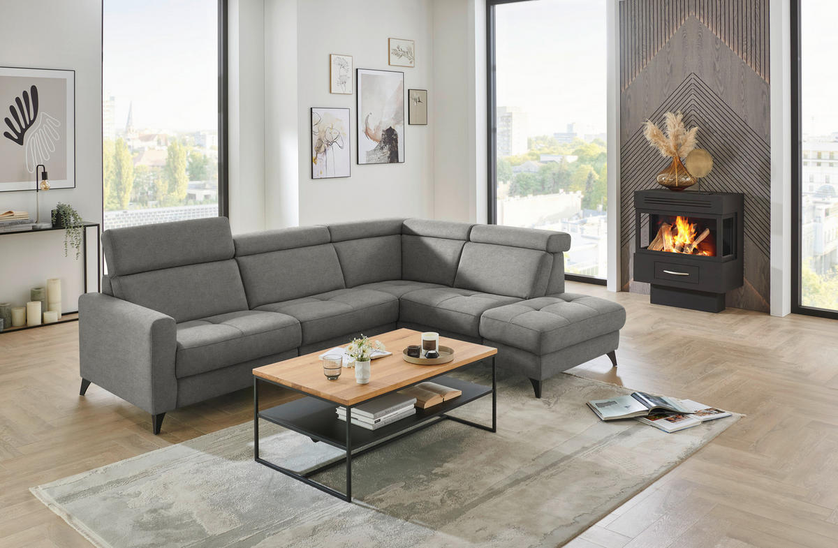 ECKSOFA Flachgewebe Grau  - Schwarz/Grau, Konventionell, Textil/Metall (276/214cm) - Beldomo System