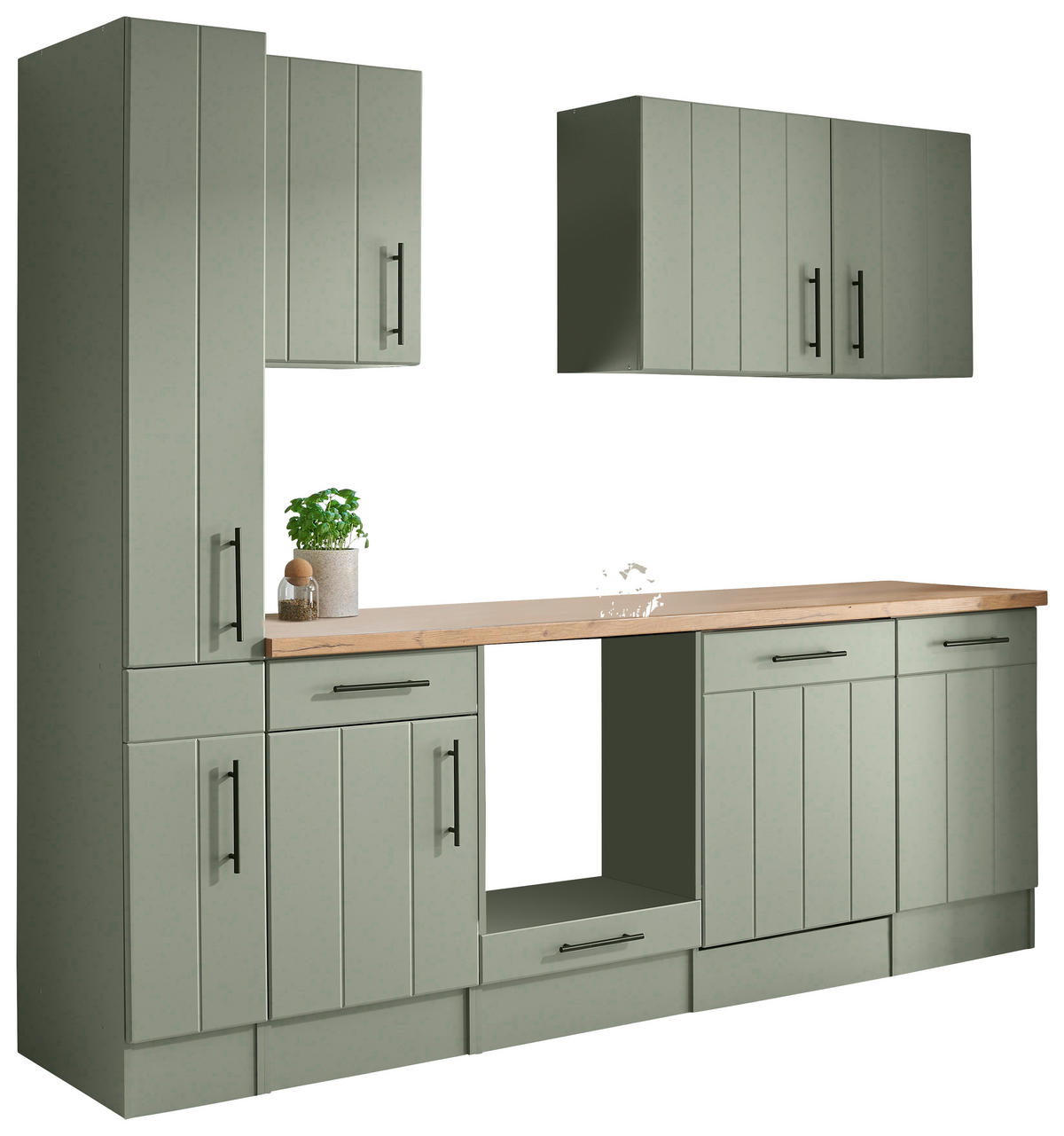 KÜCHENLEERBLOCK 250 cm   in Wildeiche, Schilfgrün  - Schilfgrün/Wildeiche, Trend, Holzwerkstoff/Metall (250cm) - Respekta