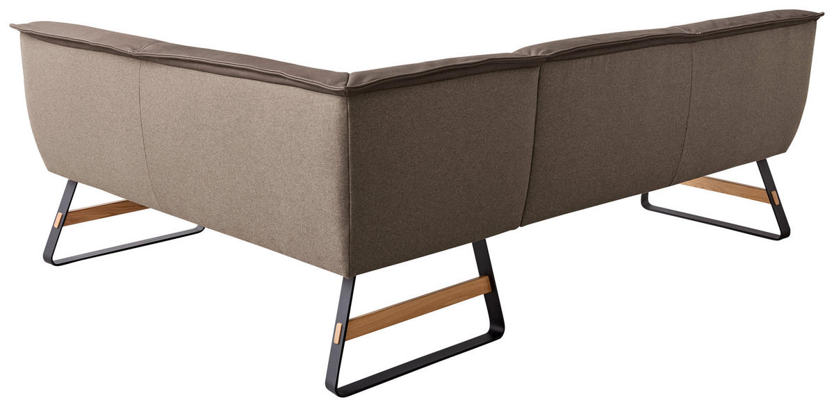 ECKBANK 244/192 cm Flachgewebe Echtleder Braun Holz, Metall   - Beige/Schwarz, Design, Leder/Holz (244/192cm) - Koinor