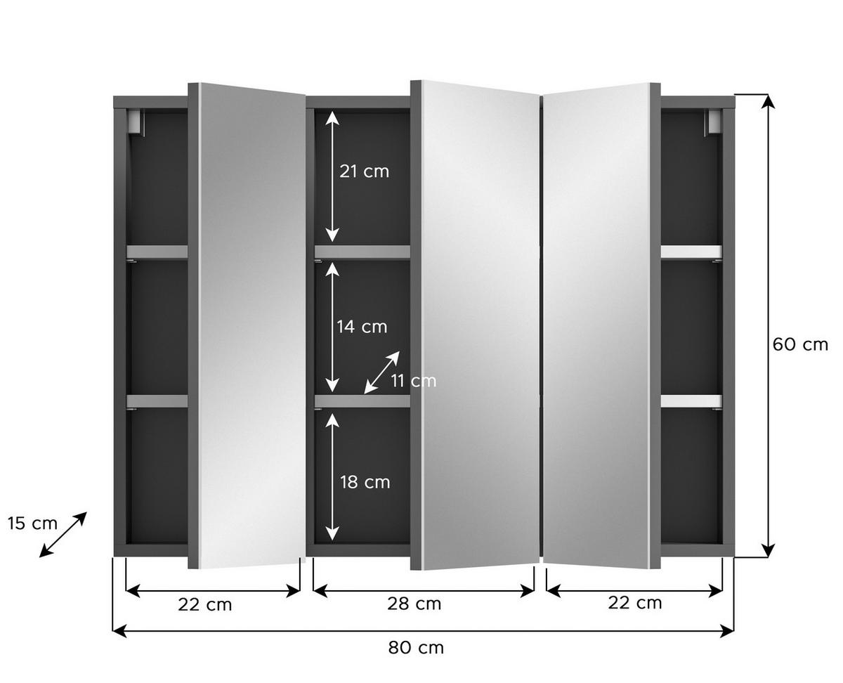 SPIEGELSCHRANK 80/60/15 cm  - Grau, MODERN, Glas/Holzwerkstoff (80/60/15cm) - MID.YOU