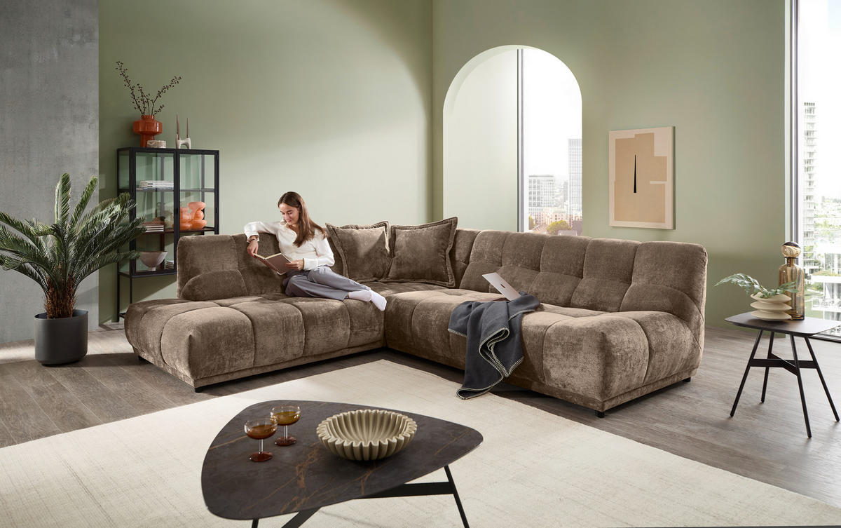 ECKSOFA Chenille Braun  - Schwarz/Braun, Modern, Kunststoff/Textil (250/284cm) - Livetastic