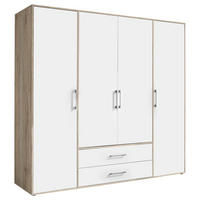 KLEIDERSCHRANK 206/195/60 cm,  in Weiß, Eiche San Remo, 4-türig  - Alufarben/Weiß, KONVENTIONELL, Holzwerkstoff/Kunststoff (206/195/60cm) - Boxxx