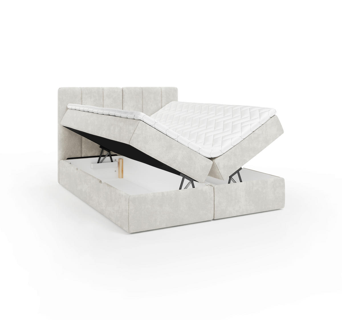 BOXBETT 160/200 cm,  in Beige, gepolstertes Kopfteil, Bettkasten, Topper, Matratze, H3 = fest  - Beige/Schwarz, Design, Holzwerkstoff/Kunststoff (160/200cm) - Esposa