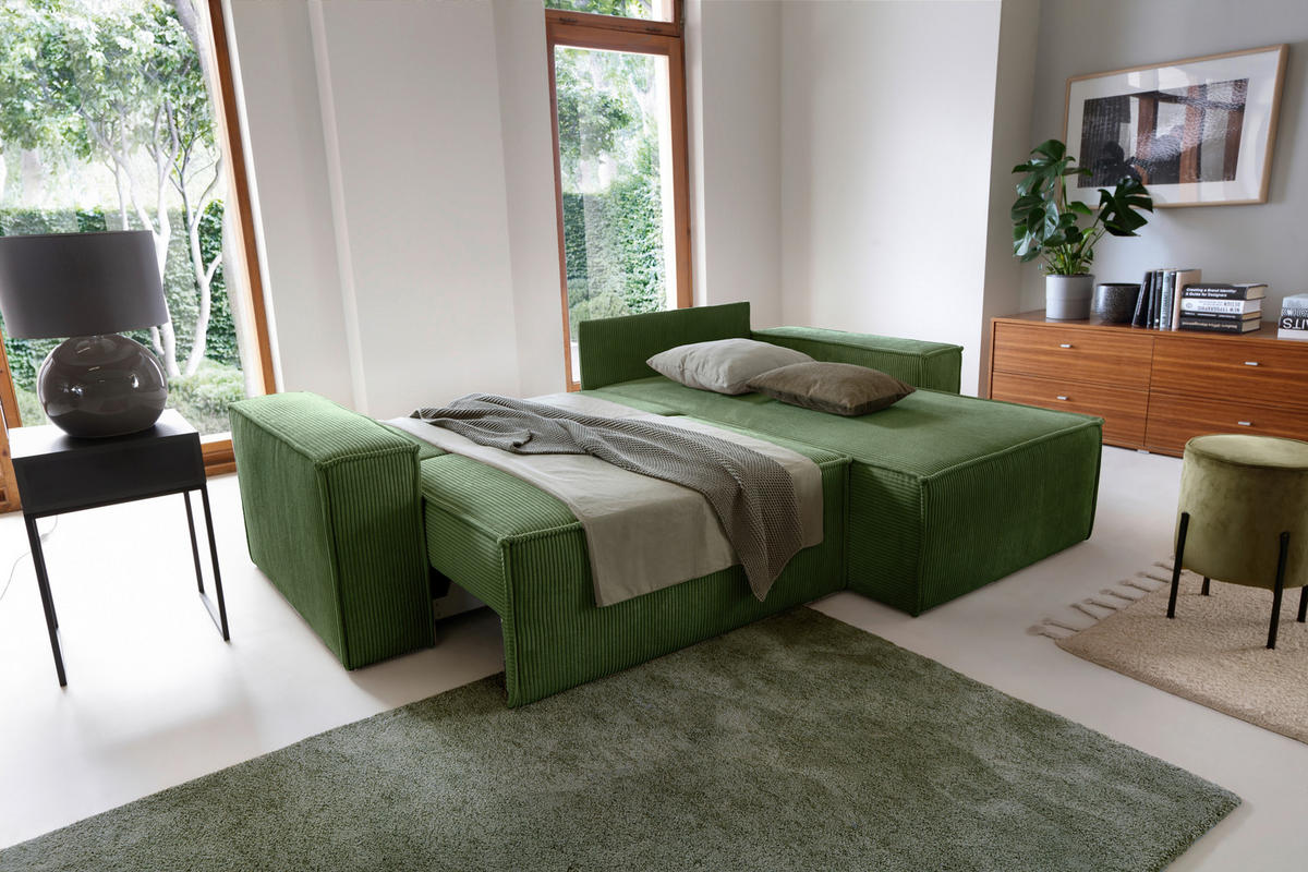 ECKSCHLAFSOFA Samt Dunkelgrün  - Dunkelgrün/Schwarz, KONVENTIONELL, Holz/Kunststoff (251/170cm) - MID.YOU
