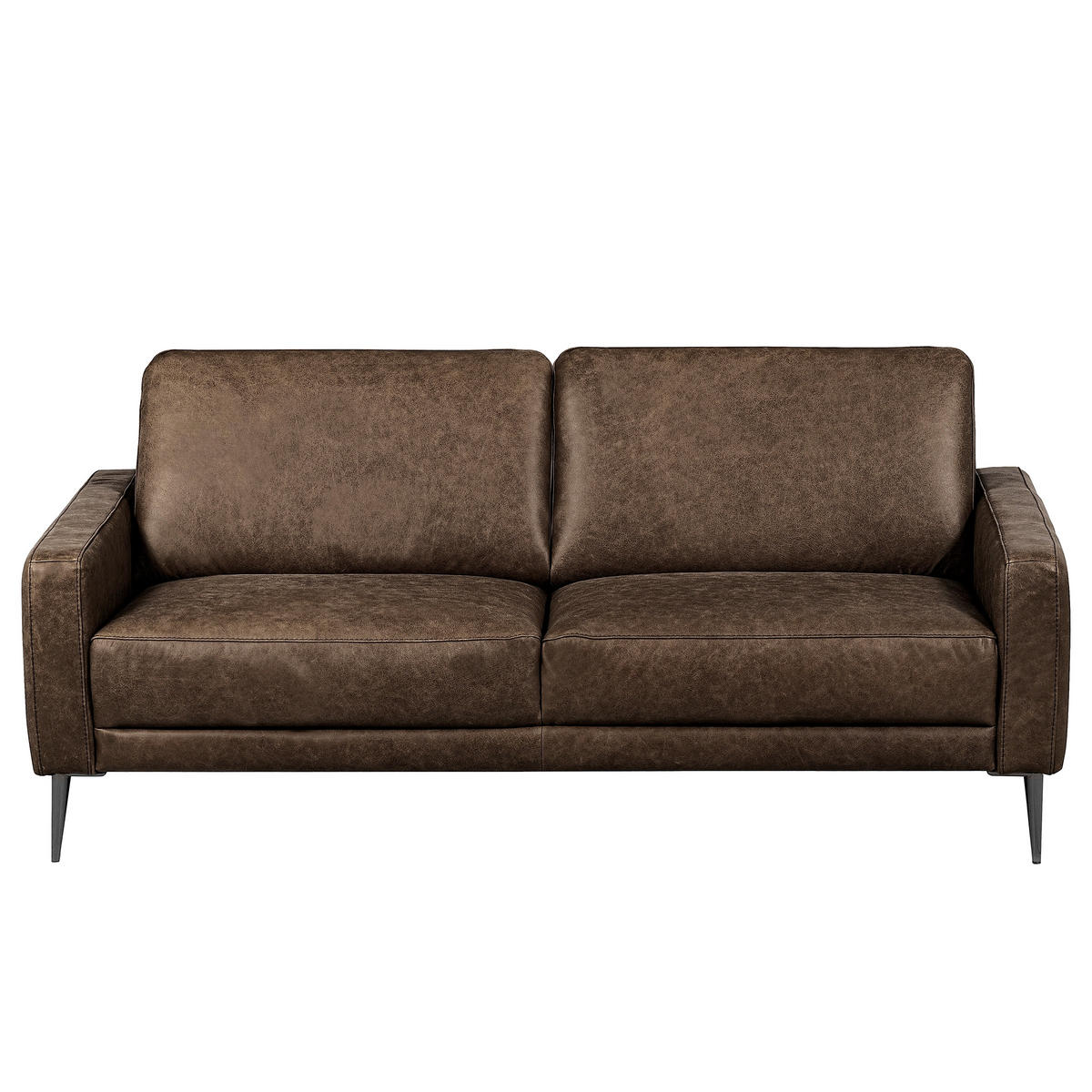 2-SITZER-SOFA SPRING in Lederlook Echtleder Dunkelbraun  - Dunkelbraun/Schwarzchrom, Design, Leder/Textil (157/85/92cm) - Livetastic