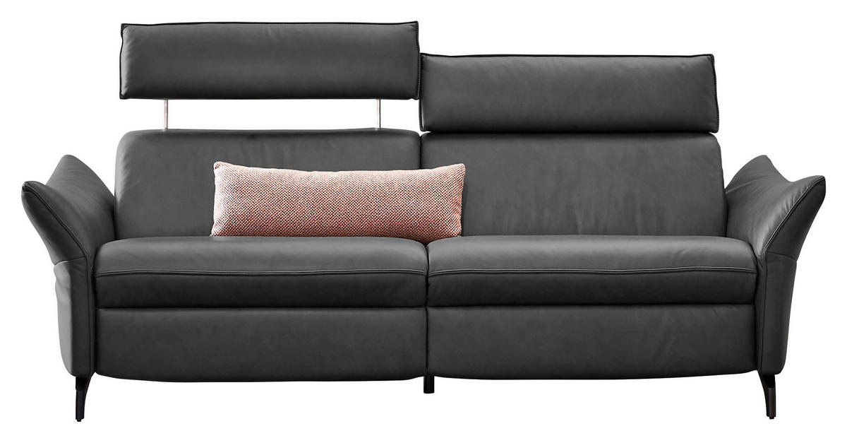 3-SITZER-SOFA Echtleder Dunkelgrau  - Dunkelgrau/Anthrazit, Design, Leder/Metall (224/92/95cm) - Himolla