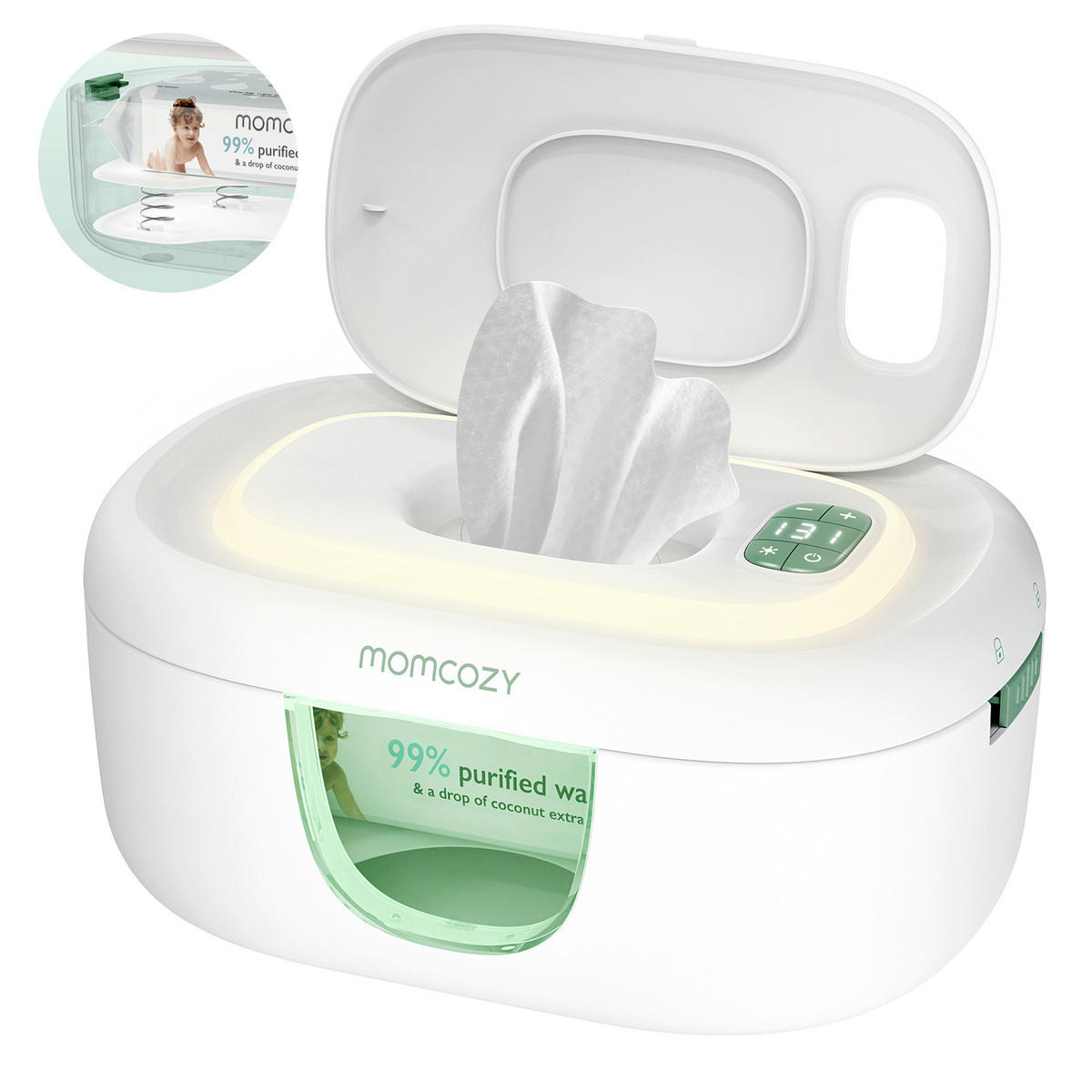 BABYPFLEGESET 3-teilig Feuttücherbox  - Weiß Hochglanz, Basics, Kunststoff (26,5/16,3/11,5cm) - Momcozy