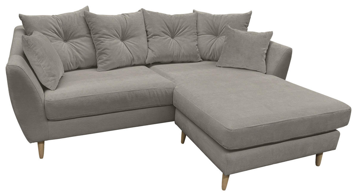 ECKSOFA Grau Feincord  - Buchefarben/Grau, KONVENTIONELL, Holz/Textil (211/154cm) - Carryhome
