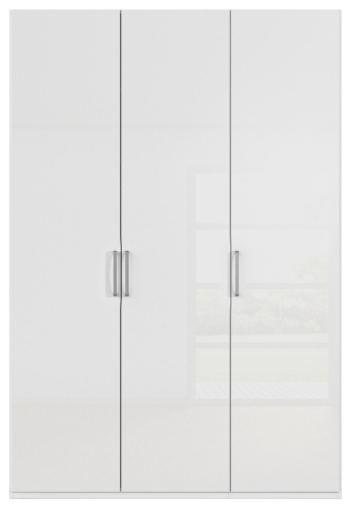 DREHTÜRENSCHRANK 151/223/61 cm,  in Weiß, Weiß Hochglanz, 3-türig  - Edelstahlfarben/Weiß Hochglanz, Basics, Holzwerkstoff/Metall (151/223/61cm) - Novel