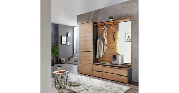 GARDEROBENBANK 120/48/38 cm - Eichefarben/Graphitfarben, Design, Holzwerkstoff/Textil (120/48/38cm) - Voleo