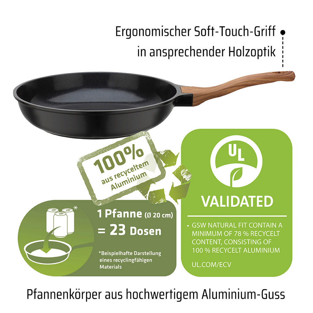 PFANNENSET NATURAL FIT 3-teilig  - Schwarz, Basics, Metall - GSW