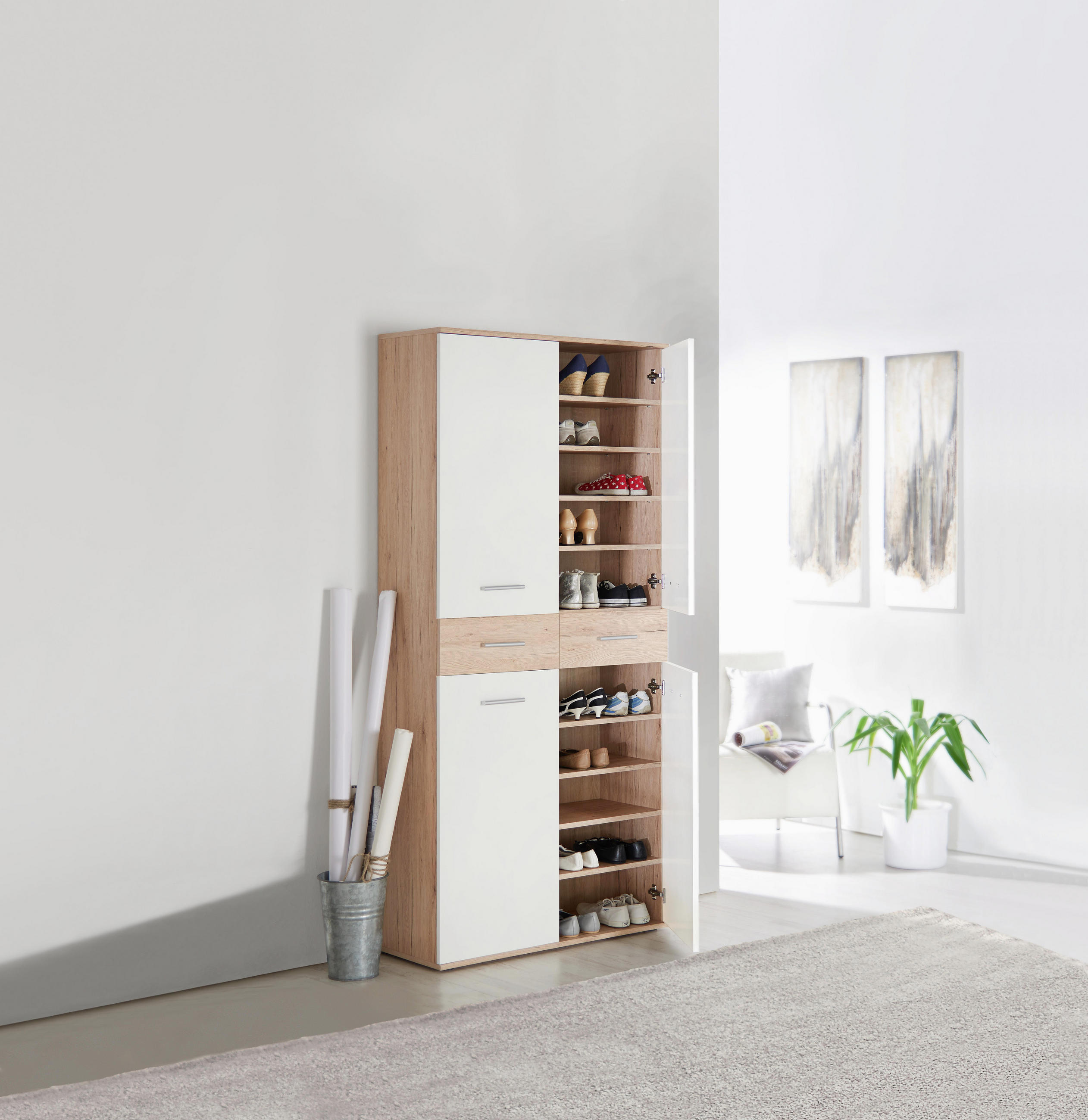 SCHUHSCHRANK - Eichefarben/Silberfarben, Design, Holzwerkstoff/Kunststoff (90/195/35cm) - XORA