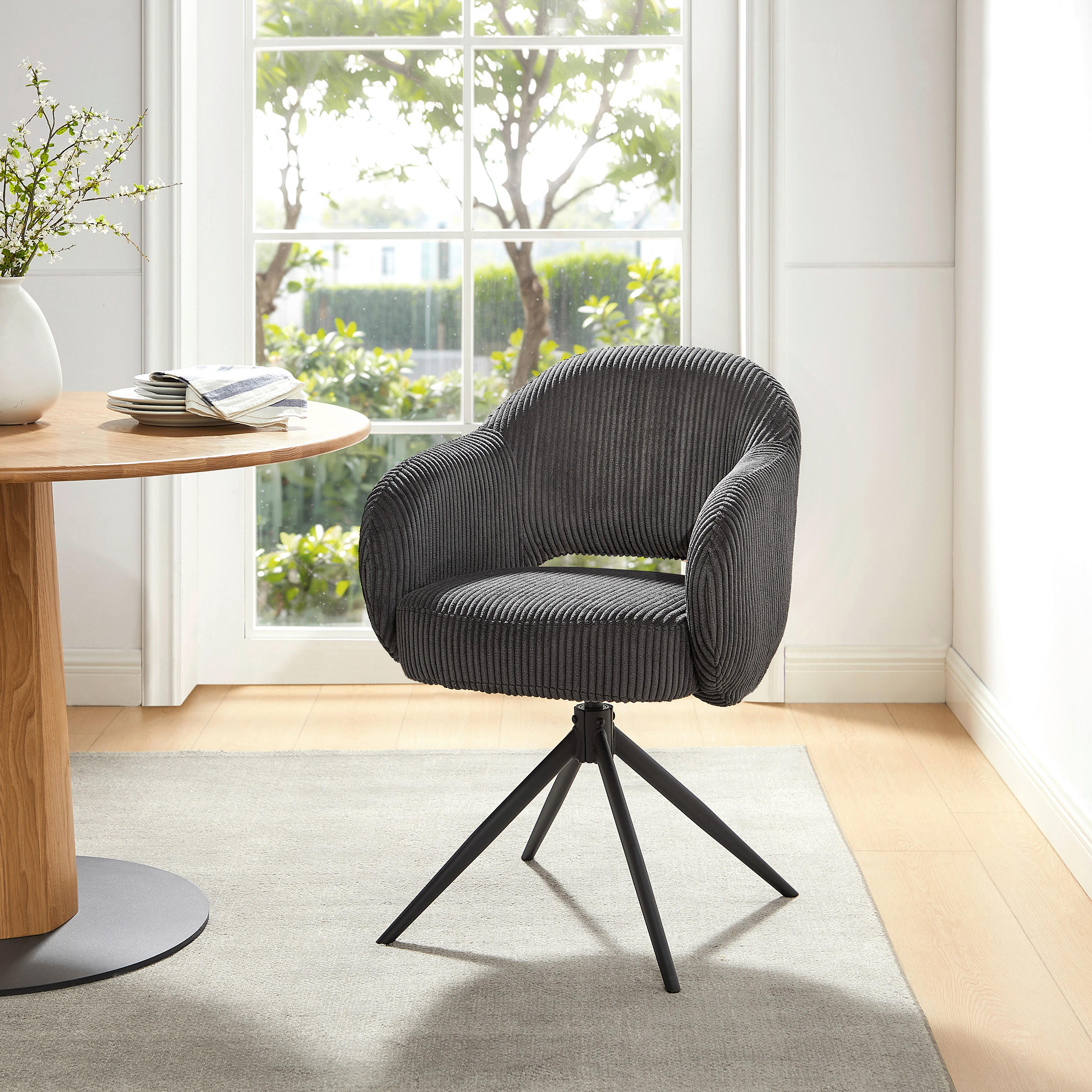 ARMLEHNSTUHL  in Cord  - Dunkelgrau/Schwarz, MODERN, Textil/Metall (58/84/60cm) - Livetastic