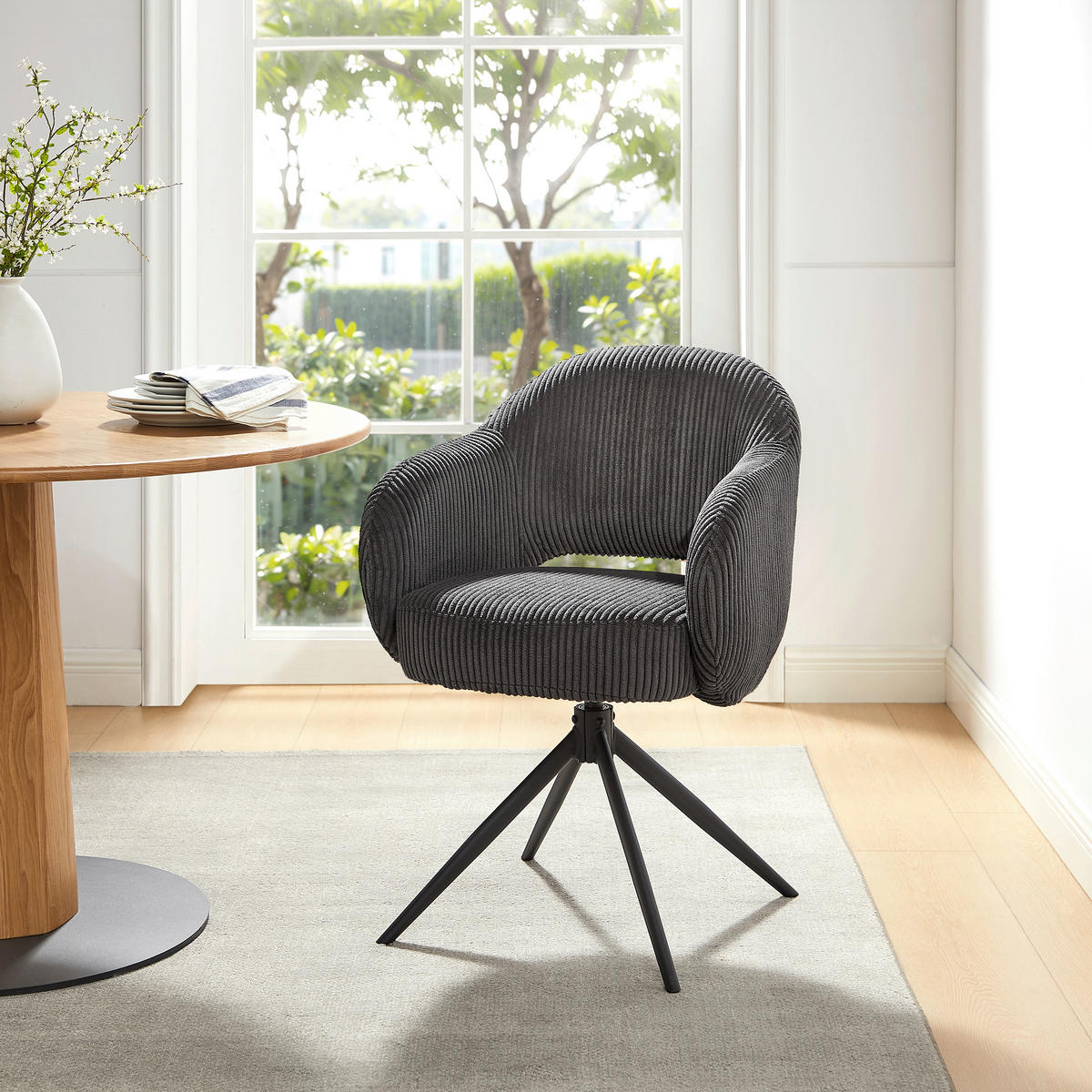 ARMLEHNSTUHL  in Cord  - Dunkelgrau/Schwarz, MODERN, Textil/Metall (58/84/60cm) - Livetastic