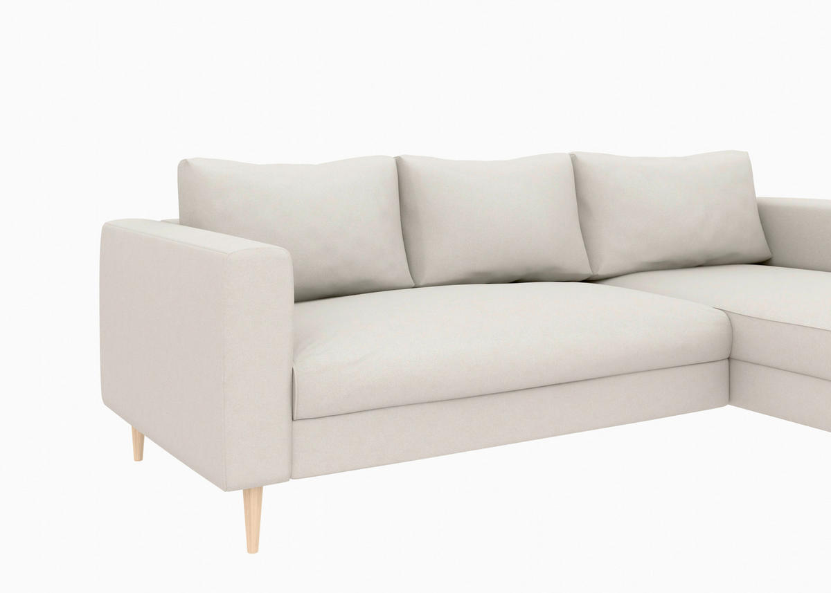 ECKSCHLAFSOFA  mit Rücken echt, Armteil links, Armteil rechts Struktur Sandfarben  - Sandfarben/Buchefarben, MODERN, Holz/Textil (232/161cm) - Trendmanufaktur