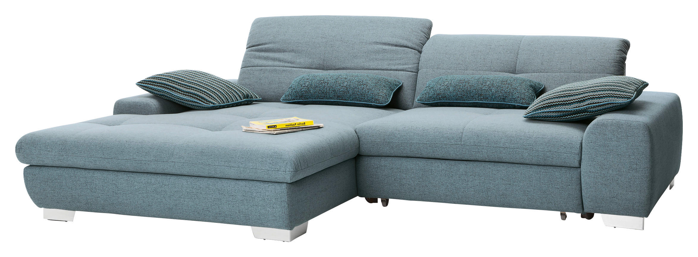 ECKSOFA Hellblau Flachgewebe  - Chromfarben/Hellblau, Design, Textil/Metall (198/276cm) - SetOne by Musterring
