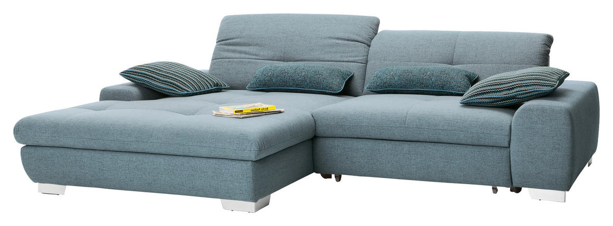 ECKSOFA Hellblau Flachgewebe  - Chromfarben/Hellblau, Design, Textil/Metall (198/276cm) - SetOne by Musterring